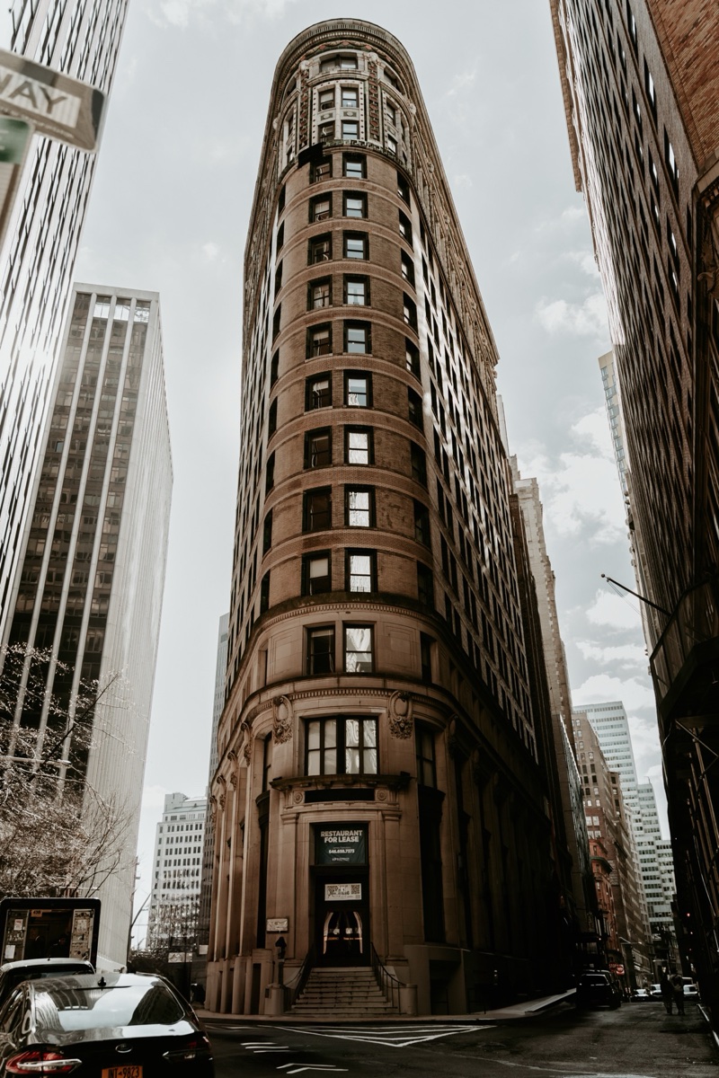 Historic wedge-shaped tower in the Financial District